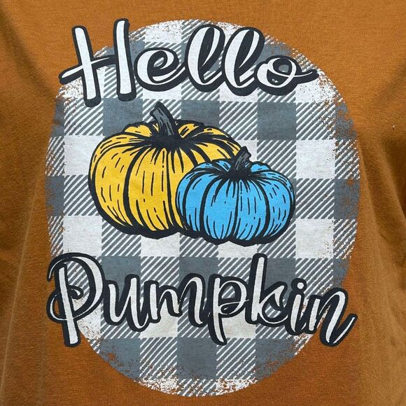 NEW Women's Size Small "Hello Pumpkin" Adiva Thanksgiving Shirt Copper Plaid - Picture 3 of 7